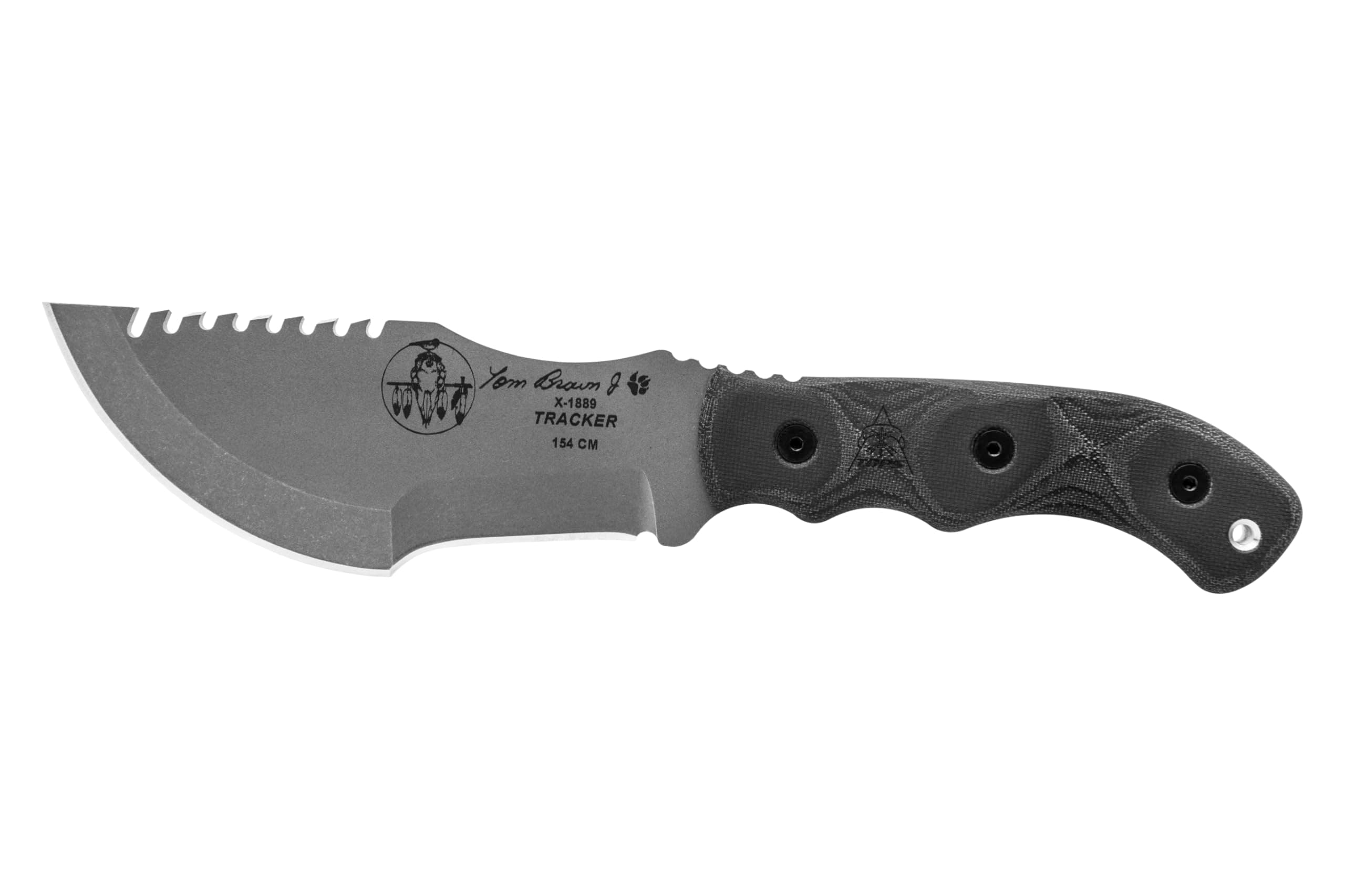 TOPS Knives Tom Brown Tracker #3 Full Tang Fixed Blade- Tumble Finish Blade Finish- Black Kydex Sheath w/Rotating Spring Steel Clip