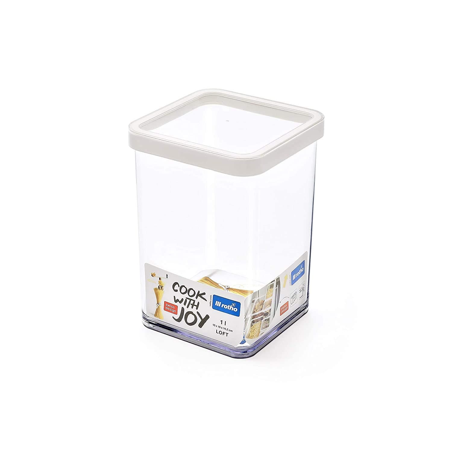 RothoLoft, Storage Box 1 l with lid, Plastic (PP) BPA White/Transparent, 1l (10,0 x 10,0 x 14,2 cm)
