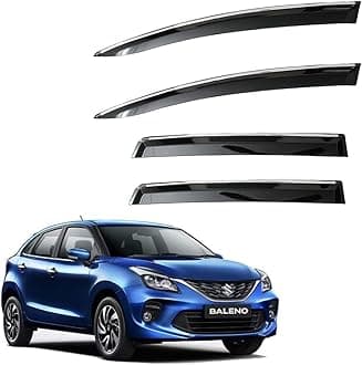 CAR SAAZ Unbreakable Chrome Smoke Door Visor for Baleno (2019-2021) | Premium Sun Rain Wind Deflector Chrome Strip Side Door Rain Visor – Set of 4 Pcs