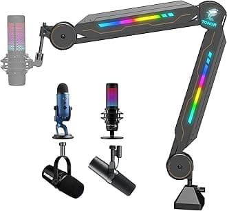 RGB Boom Arm, TONOR Adjustable Mic Stand with RGB Light, 5/8’’ Screwadapter, Excellent Compatibility, Rotatable Suspension Boom Scissor Stand for Gaming Streaming Podcasting YouTube Recording T90