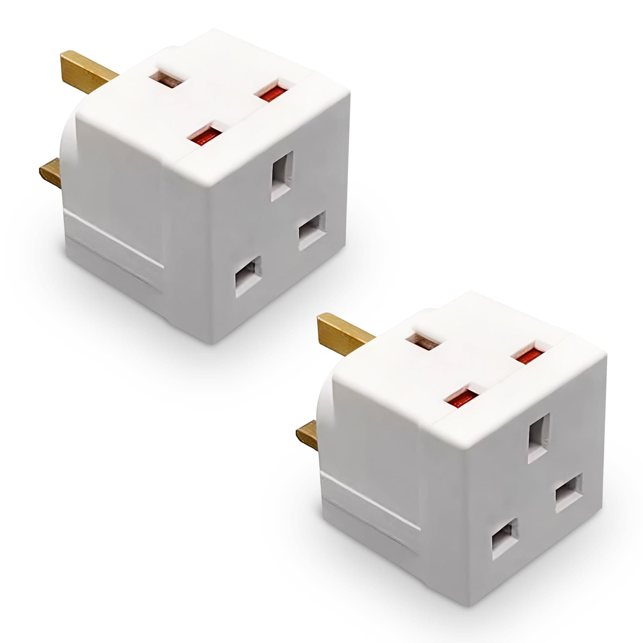 2 Way block Plug 2 way Plug in Block Mains Adaptor, 2 Way Multi Socket Plug Adaptor, Power Extension Wall Adaptor for Smartphone, Home, Office, Travel (White (2 Pack))