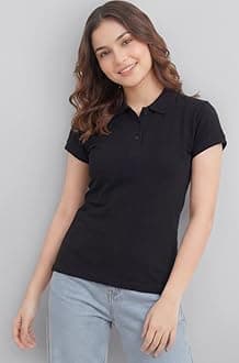 Womens Polo Collar Neck T-Shirt Top (Design: Solid)