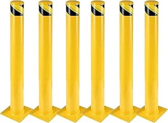 6 Pcs Safety Bollard,48 Inch High Heavy-Duty Yellow Safety Bollard Steel Posts,4.5 Inch Diameter,Safety Bollard with 16 Anchor Bolts - Ideal for Traffic Control, Driveway Barriers,Parking Poles