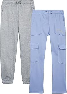 Real Love Girls' Sweatpants - 2 Pack Fleece Cargo & Basic Classic Jogger Sweatpants - Cozy Cargo Jogger Pants for Girls, 7-16