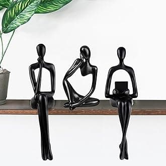 Prettidecor Home Decor Thinker Statue Accents, Set of 3 Thinker Sculptures Office Decor Modern Abstract Resin Decoration on Shelf Table Desk for Living Room Office Bedroom (Large Black)