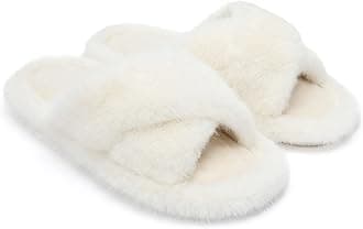 Womens Slippers Memory Foam Fuzzy Cross Band Faux Fur Slippers for Women Gift