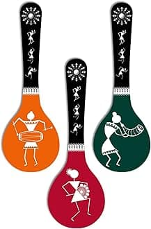 Warli Art Wooden Wall Hanger For Home | Office | Living Room | Gift | Modern Decoration Items | Kitchen Wall Decor | Home Decor Hanging Items (Wh 5007N), Set Of 3