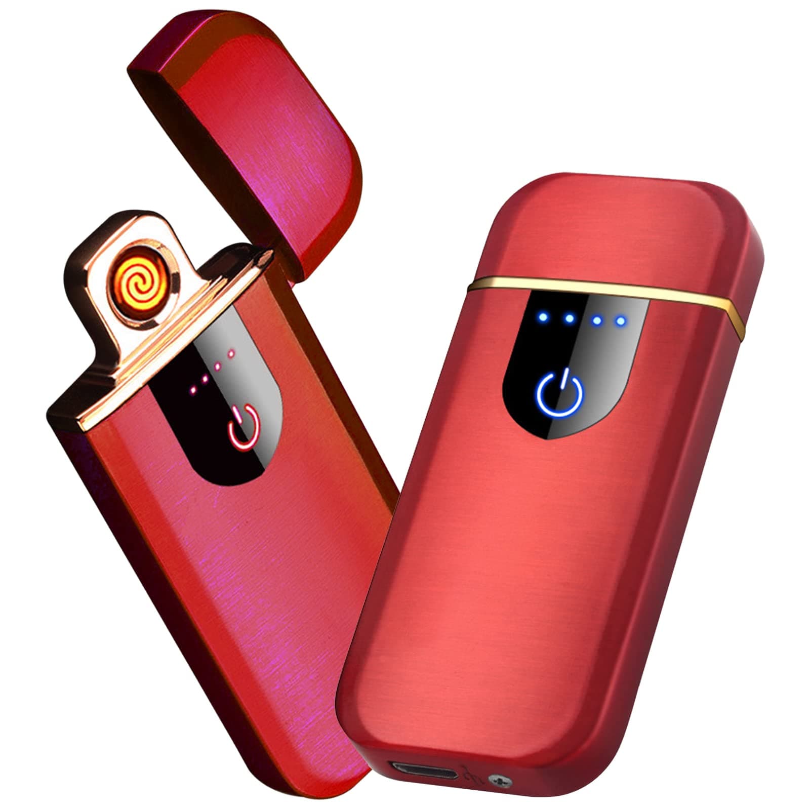 Electronic Lighter Smart USB Rechargeable, Mini Portable Design with Touch Dual-Sided Ignition - Windproof and flameless, Featuring Plasma Technology, Battery Indicator, and Lightweight Build (Red)