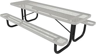 COATEDOUTDOORFURNITURE Heavy-Duty Portable Outdoor Picnic Table, Thermoplastic Coated Expanded Metal Commercial-Grade Patio Dining Furniture Made in America (8ft Rectangular, Grey)