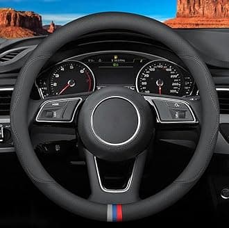 Custom-Fit for BMW Steering Wheel Cover, Premium Leather Car Steering Wheel Cover with Logo, Non-Slip, Breathable, for B-MW Accessories (D-Style,for BMW)