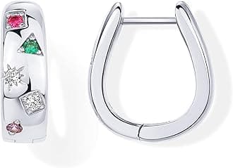 PAVOI 14K Gold Plated 925 Sterling Silver Posts Chunky Huggie Earrings for Women | Multi-Colored Cubic Zirconia Statement Hoop Earrings