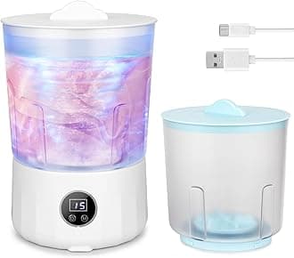 Underwear Washing Machine - Rechargeable Dual-Bucket Mini Washing Machine w/ 1.5L Isolated Tubs, Bionic Hand-Wash Tech for Travel, Camping, Dorm | 3 Modes, 3000mAh