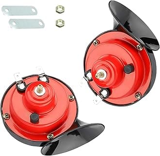 2 PCS 300DB Super Loud Train Horn, 12V Waterproof Electric Snail Double Horn, Universal Car Replacement Kit for Motorcycle, Truck, Sedans (Red)