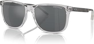 Armani Exchange Man Sunglasses Shiny Grey Frame, Mirror Black Lenses, 57MM