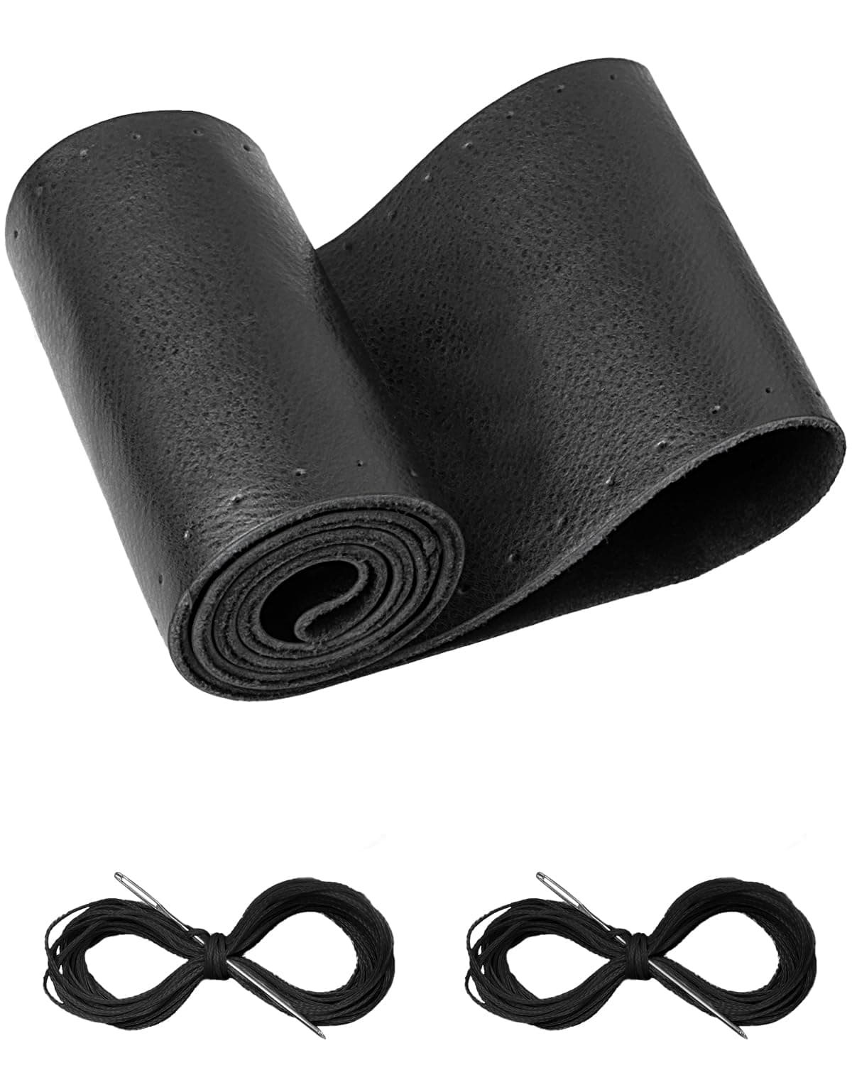 - Belinous Leather Steering Wheel Cover Lace Up, Stitch on Steering Wheel Wrap, Universal Fit 13-20 Inch Car Truck Pickup Boat, A Whole Piece of Cowhide, DIY w/Needle Thread (Size M4, Black)