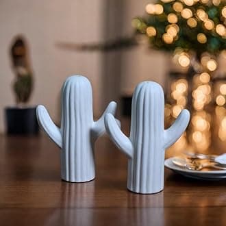 The Decor Lane Salt Pepper Set for Dining Table & Kitchen | Ceramic Salt and Pepper Shakers, Salt Pepper Dispenser, Container, Sprinkler | Home | Cafe | Office - 60 ML (Cactus White, 1 Set)