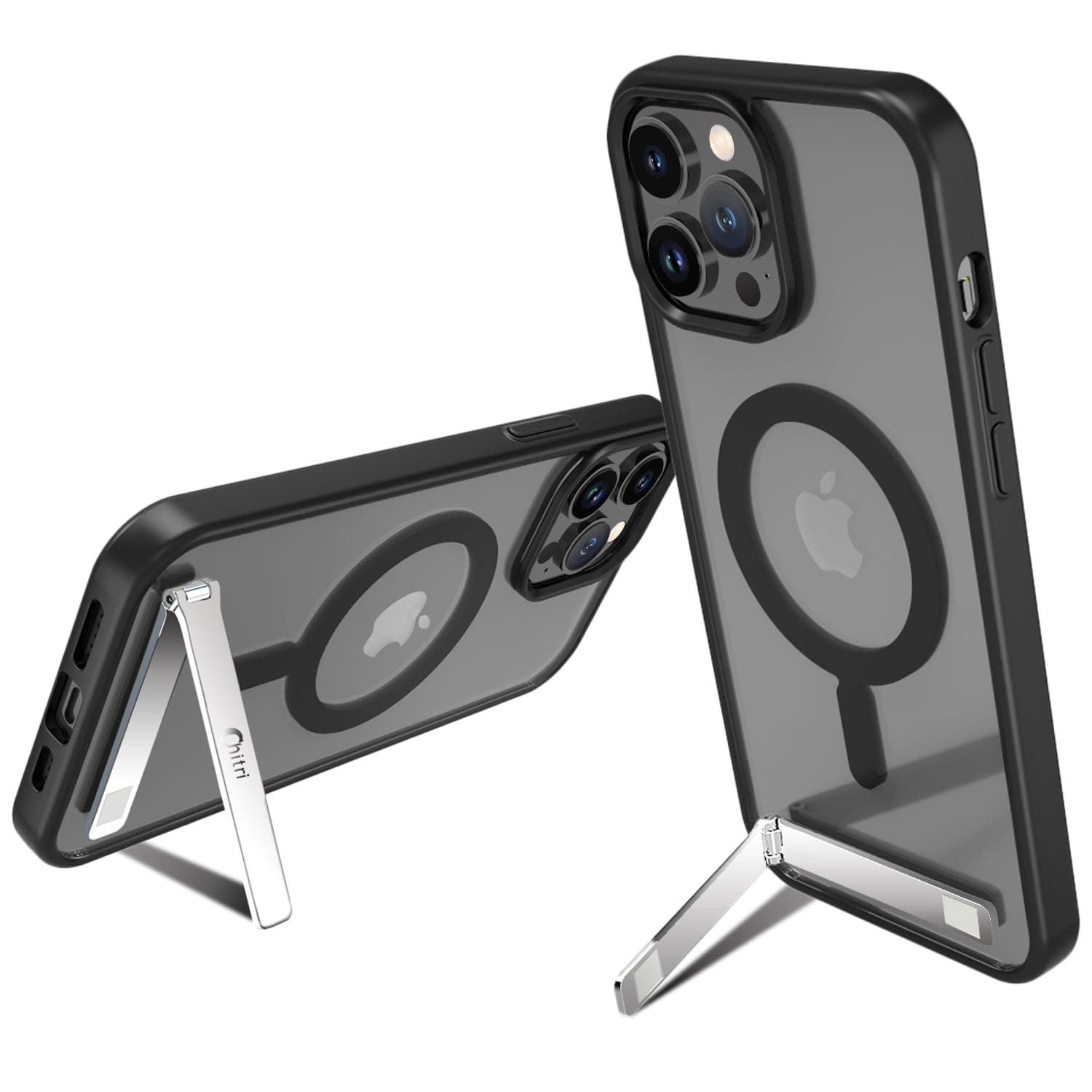 Compatible for iPhone 13 Pro Max Case, [Two-Way Stand Magnetic Case] Compatible with MagSafe Charger [with Metal Kickstand] Translucent Matte Back Soft Edge Shockproof Protective Case, Black