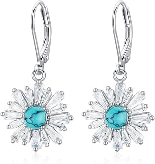 Genuine Turquoise Jewelry for Women, Sterling Silver Earrings and Necklaces for Women, Leverback Dangle Drop Earrings Jewelry