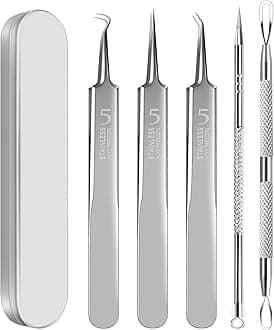 Blackhead Remover Tweezers, Pimple Popper Tool Kit, Ingrown Hair Tweezers, Blackhead Extractor, Skin Zit Acne Blemish Popping Removing Surgical Tweezers Tools for Nose Eye Face