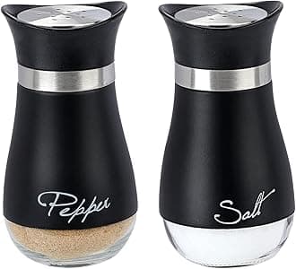 Refillable Salt and Pepper Shakers Set, (Crazystorey) Glass Spice Shakers Seasoning Container with Air-Tight Stainless Steel Lid Kitchen Essential for Home Cooking Camping BBQ, Set of 2