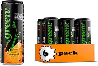 Green Orangeade - No added Sugar, 10% Real Orange Juice, 20 Calories per can, Naturally Sweetened with 100% Stevia Leaf Extract, Carbonated Soda, 12 Fl Oz each can - Pack of 6