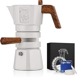 Bincoo 120ML/2 Cups Stovetop Espresso Maker Double Valve Moka Pot with Thermostat Extractor,Italian Espresso Moka Pot with Powder Dispenser and Filter Paper for Home(White)