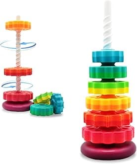 LUCKFUTURE Educational Spinning Stacking Toys, Rainbow Stacking Rings Baby Toy, Montessori Sensory Learning Toy for Girls and Boys Toddlers Toys for 1-3 Year Old