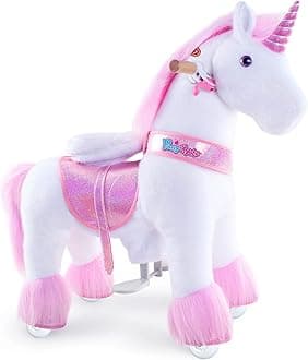 PonyCycle Unicorn for Riding, for Children 3-4 Years, 76 cm High, Unicorn on Wheels with Handbrake and Sound, Unicorn Riding Toy, Pink Plush Riding Horse, Classic Model U - Ux302