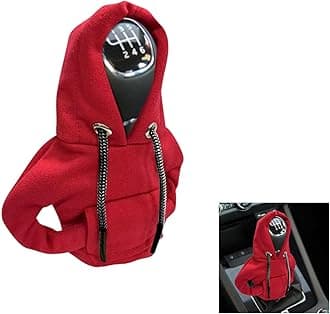 Car Gear Shift Cover, Fashionable Hoodie Car Shift Knob, Winter Warm Gear Shift Knob Cover Sweater Shirt,Auto Interior Accessories Shift Knob,Universal Car Decor Accessories (RED)