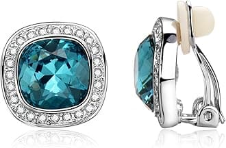 Clip on Earrings Women, 14K Gold Hoop Clip-On Earrings for Women, Hypoallergenic Non Pierced Croissant Earrings, Zinc, crystal