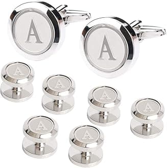 Dannyshi Mens Cufflinks and Studs Tuxedo Shirts Business Wedding Initials Alphabet A-Z Gift Set