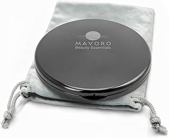 Mavoro Magnifying Compact Mirror - 10X Magnification Mirror and 1X Mirror - 4 inch Diameter, Compact Mirror for Purses by Beauty Essentials (Black)