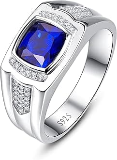 Blue Sapphire Ring for Men 925 Sterling Silver Mens September Birthstone Ring Pave CZ W/AAA Princess Cut Wedding Band Gift for Dad Size 9