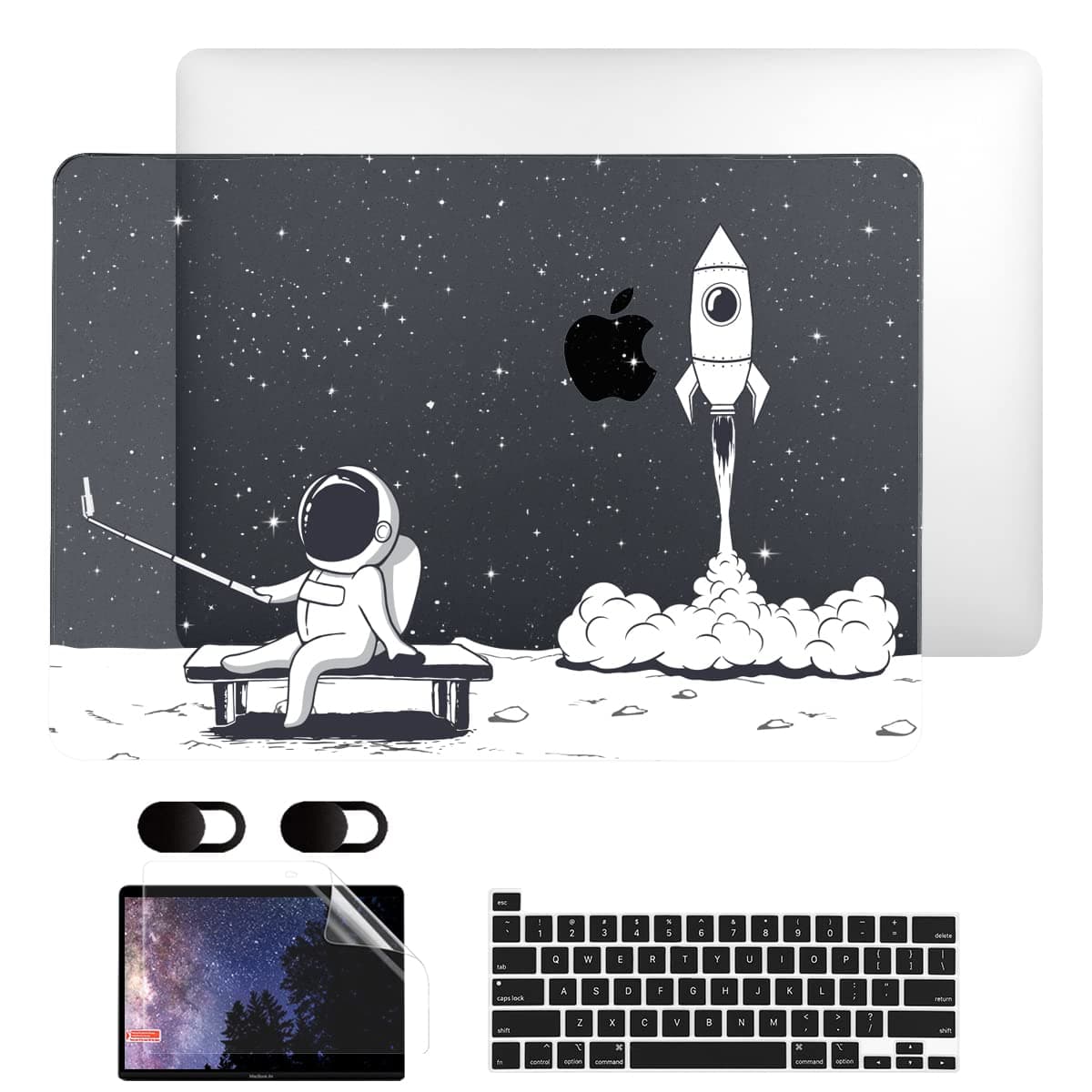 MEEgoodo Case for MacBook Pro 13 inch Case with M2 Chip 2022 2021 2020 New A2338 M1 A2251 A2289, Glitter Hard Shell with Keyboard & Camera Cover Compatible with 13 inch MacBook Pro, Astronaut Rocket