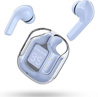 T6 Wireless Headphones, Bluetooth Earbuds ENC Noise Cancelling Transparent Earphones in Ear, HiFi Stereo Dual Microphone Mini Sport Ear Buds, LED Digital Display, Iceblue