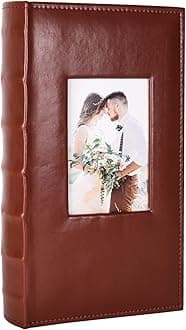 RECUTMS 300 Pocket Photo Album 4x6 Small PU Leather Cover Wedding Family Baby Anniversary Graduation Travel Personalized Photo Book (Brown)