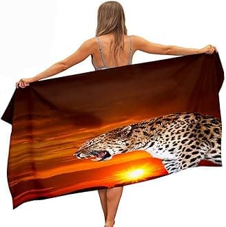 Beach Bath Towel, 3D Animal Leopard Print Microfibre Quick Dry Extra Large Lightweight Super Soft Summer Towels for Travel Vacation Pool Swim or Sports Fitness (Sunset,80x180cm)