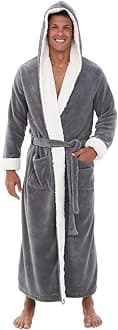 Plush Mens Robe with Hood, Hooded Big and Tall Robes for Men, Sherpa Fleece Robe for Men