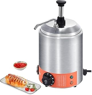 VEVOR Electric Dispenser with Pump, 2.3 Qt Commercial Hot Fudge Warmer, Stainless Steel Pump Dispenser, 86-230 Temp Adjustable Nacho Cheese Sauce Warmer, for Hot Fudge Caramel