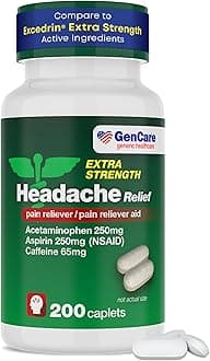 Headache Relief Acetaminophen with Aspirin (NSAID) & Caffeine (200 Caplets) Value Pack | Head Pain, Muscle Aches, Back Pain & Body | Generic Excedren Extra Strength