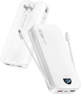 Portable Charger, 20000mAh 22.5W USB C Power Bank Fast Charging with Built-in Cables & Wall Plug, External Battery Pack with LED Display, Travel Essentials Battery Bank for iPhone iPad Samsung White