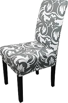 Printed High-Back Chair Covers for Dining Room Chairs – Spandex Stretch, Universal Armless Chair Protective Slipcover for Kitchen, Wedding, Party, Banquet & Hotel, Abstract Zebra - Grey, Pack of 1