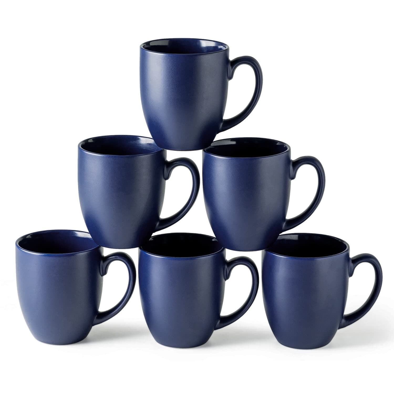 16oz Coffee Mugs Set of 6, Large Ceramic Coffee Mugs for Men, Women, Dad, Mom, Modern Coffee Mugs With Handle For Tea,Latte,Cappuccino,Cocoa. Dishwasher&Microwave Safe, Matte Blue