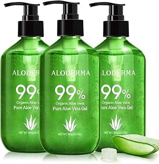 99% Organic Aloe Vera Gel Made within 12 Hours of Harvest - Pump Bottle - Lightweight Aloe Gel for Face and Body, Soothing and Hydrating Sunburn Relief, Great for Scalp & Hair, 3btls x 10.6oz