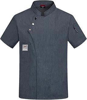 Men's Chef Coat Short Sleeve Button Shirts Chef Work Jacket Slim Fit Breathable Tops Lightweight Summer Top