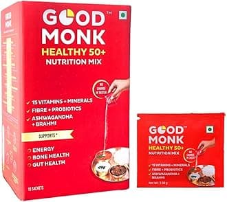 Good Monk Healthy 50+ Multivitamin for Senior Men & Women | For Energy, Bone & Gut Health | With Probiotics, Fibre, Ashwagandha, Vit. B12, C, D, Iron, Zinc | Add To Food - No Taste Change | 15 Sachets