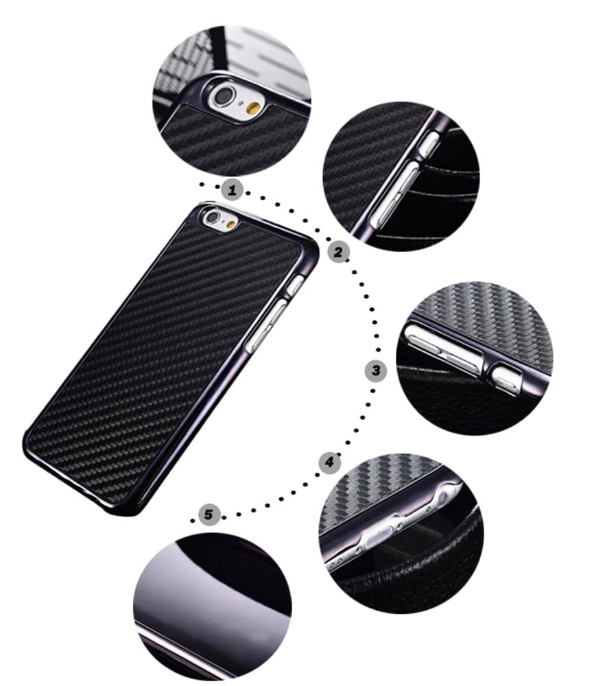 New Luxury iPhone 6 Plus (5.5 inch / 5.5") Protective Carbon Fibre Back with Plastic Side Casing (Dust Proof, Shock Proof, Scratch Proof) Black Color