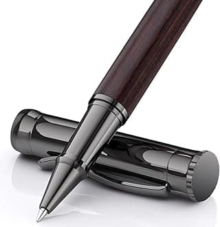 WEMATEWood Rollerball Pen Set, Extra 2 Ink Refills(1 Black & 1 Blue), Fancy Writing Pen Nice Luxury Office Gift for Men, Professional and Executive, Cool Wooden Pen for Journaling - Black Oak