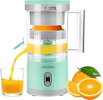 Electric Rechargeable Citrus Juicer - Automatic Squeezer with Touch Button, USB Cable and Cleaning Brush | Portable for Orange, Lemon, Grapefruit | Easy to Clean, Mint Green