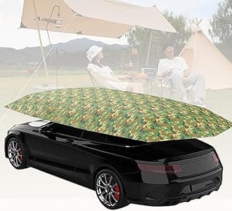 Universal Car Tent Movable Carport, Outdoor Automatic Auto Cover Waterproof Car Sun Shade Umbrella Tent Anti-UV Protection Windproof Oxford Cloth,Camouflage-4.9x2.3m